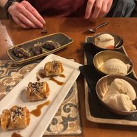 Amazing vegan puddings as part of the tasting menu - almond ice cream especially good  at Ziryab in Barcelona