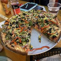 Veggie lovers with vegan cheese  at Olde Waterville Pizza Company in Waterville Valley