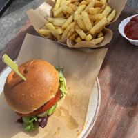 Moving Mountains Vegan Burger. Chips seperate.  at The Watering Hole in Perranporth