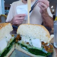 Inside the vegan burger  at Little Parliament in Rainbow Beach