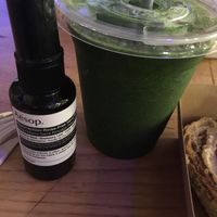 Kale spinach banana oat milk and hemp protein   at Base V Juicery in Milan