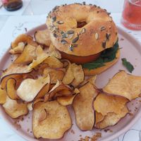 Mushroom Burguer with Sweet Potato Chips at M Bakery in Aveiro