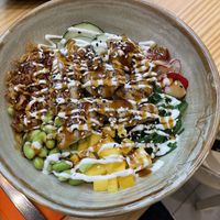 Poke bowl with mock chicken  at TOFU Girona in Girona