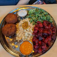 Chickpea fritter plate at The Sudra - The Pearl in Portland