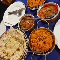 Bombay Aloo, Chana Masala, Garlic Naan, Mushroom Biryani at Kohinoor in Krabi