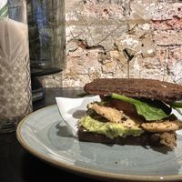 Ch*cken avocado sandwich and oat milk latte   at White Pine - Seven Dials in London