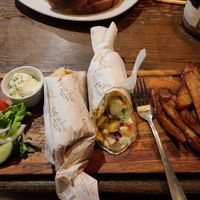 Vegan halloumi and chorizo gyros wrap at The Old Yard Tapas Bar in Darlington