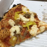 Vegan cheese pizza with banana peppers and onions  at Emma Hearth & Market in Bridgman
