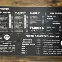 Menu at Fabrika Coffee in Sarajevo