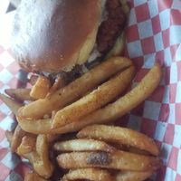 Tobacco road burger at Romeo's Vegan Burgers in Charlotte