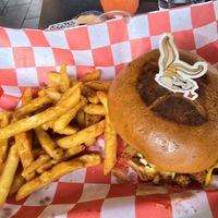 "Tobacco Road" with fries 🍟 at Romeo's Vegan Burgers in Charlotte