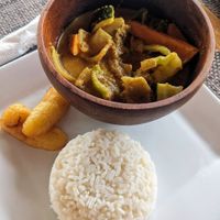 Vegan Curry at The Coconut Husk Restaurant & Beach Bar in Hopkins