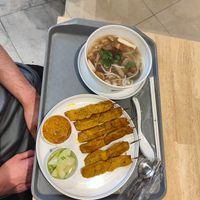 Mushroom Noodle Soup & Mock Chicken Satay Sticks at Talalaks  in Bangkok
