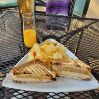 Vegan Reuben with chips, mimosa at Secret Garden Cafe in Sedona
