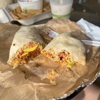 The Baja with chorizo & vegan cheese.   Oh and their horchata ( made with coconut milk)   at Red Hot Mama's in Princeville