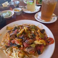 Pasta with vegetables and tomato sauce - 68 pesos at El Cafecito in Puerto Escondido