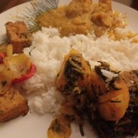 Saag aloo, salt and pepper tofu and tofu passanda at Chillies Bangladeshi & Indian in Banwell