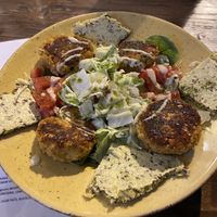 Sweet potato salad with gluten free bread. Great flavours  at VegANGELov  in Belgrade