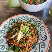 Nasi goreng & side salad made by request at VegANGELov  in Belgrade