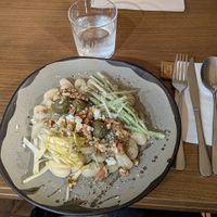 Gnocchi with blue cheese, pears, and walnuts. at VegANGELov  in Belgrade