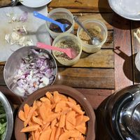 spices + cut veggies  at Priya's Cooking School in Ella