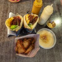 Falafelito. Pita fries in za'atar flavor. Hummus. Tahini w/garlic sauce. at Falafel Yo in Quezon City