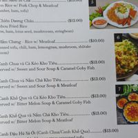 Part of the menu at Thuong An lac in Honolulu