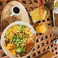 salad bowl and fresh juice  at Patcharee French Bakery in Ao Nang
