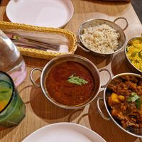 Rajma (red beans curry) & potato cauliflower & pulau veg rice & zeera rice at Indiyskiy Restoran Masala in Minsk