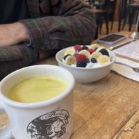 Golden latte with parfait  at Harlow - 23rd Ave in Portland