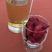 Tea and Fruit dessert from menu del Dia at Salud y Vida in Huaraz