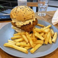 Zeca Tofu burger (in-house panko breaded tofu burger). Delicious !  at Refúgio Veg in Rio De Janeiro