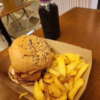 crispy tofu burger combo at Refúgio Veg in Rio De Janeiro