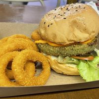 Falafel cheese and onion burger   at Refúgio Veg in Rio De Janeiro
