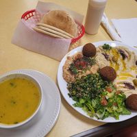 Lentil soup and the Super Vegetable Platter! at Sahara Palace Mediterranean Restaurant in Rockford