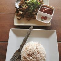 Rice + black pepper pork at JaJa's Restaurant Thai Vegan in Koh Phangan