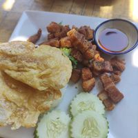 Pork and omelette at JaJa's Restaurant Thai Vegan in Koh Phangan