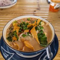 Tom yum noodles and dumplings at JaJa's Restaurant Thai Vegan in Koh Phangan