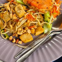 pad thai and fried "egg" at JaJa's Restaurant Thai Vegan in Koh Phangan