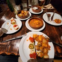 4 of the 6 dishes. The lentils and mojo sauce have a kick! at El Saloon in Gran Canaria