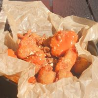 Buffalo wings made from cauliflower. Super crispy. at Stracta Bistro in Hella