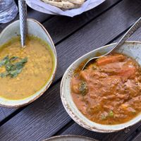 Dal tarka and veg coconut curryy  at Namaste in Los Gatos