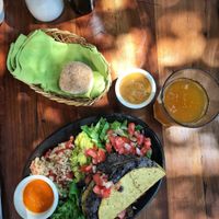 Black bean tacos with herbal tea at El Huerto in Santiago