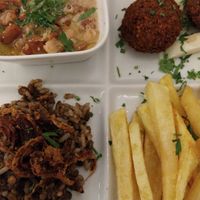 Vegan mezzes with hummus, beans and falafels. at Au Libanais in Troyes