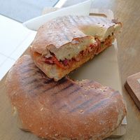 Vegan Ftira - With mix of beans, green olives, tomato and olive oil. at Coffee Circus Joy in Marsalforn