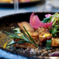
lentil salad, tarragon and "tofu bacon" at La Brasserie Bleue in Vannes