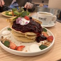Red vegan pancakes  at Brunchit in Malaga