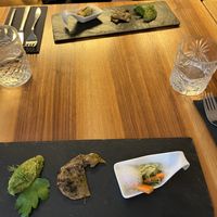 Amouse bouche (hummus, celery and kimchi)  at Formidable Pelikan in St Gallen