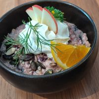 Cereal bowl with whipped lentil cream at Formidable Pelikan in St Gallen