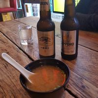 Miso soup and drinks (vg) at Mr Miyagi in Sheffield